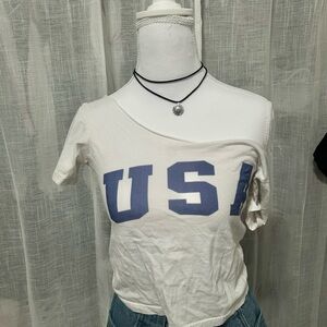 White USA Graphic Off-shoulder Top